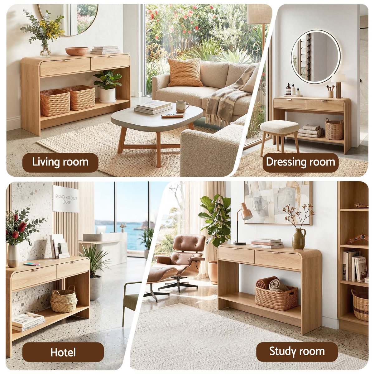 Artiss Console Table Hallway Entryway Storage Drawer Shelf Curved Edge 120CM Pine