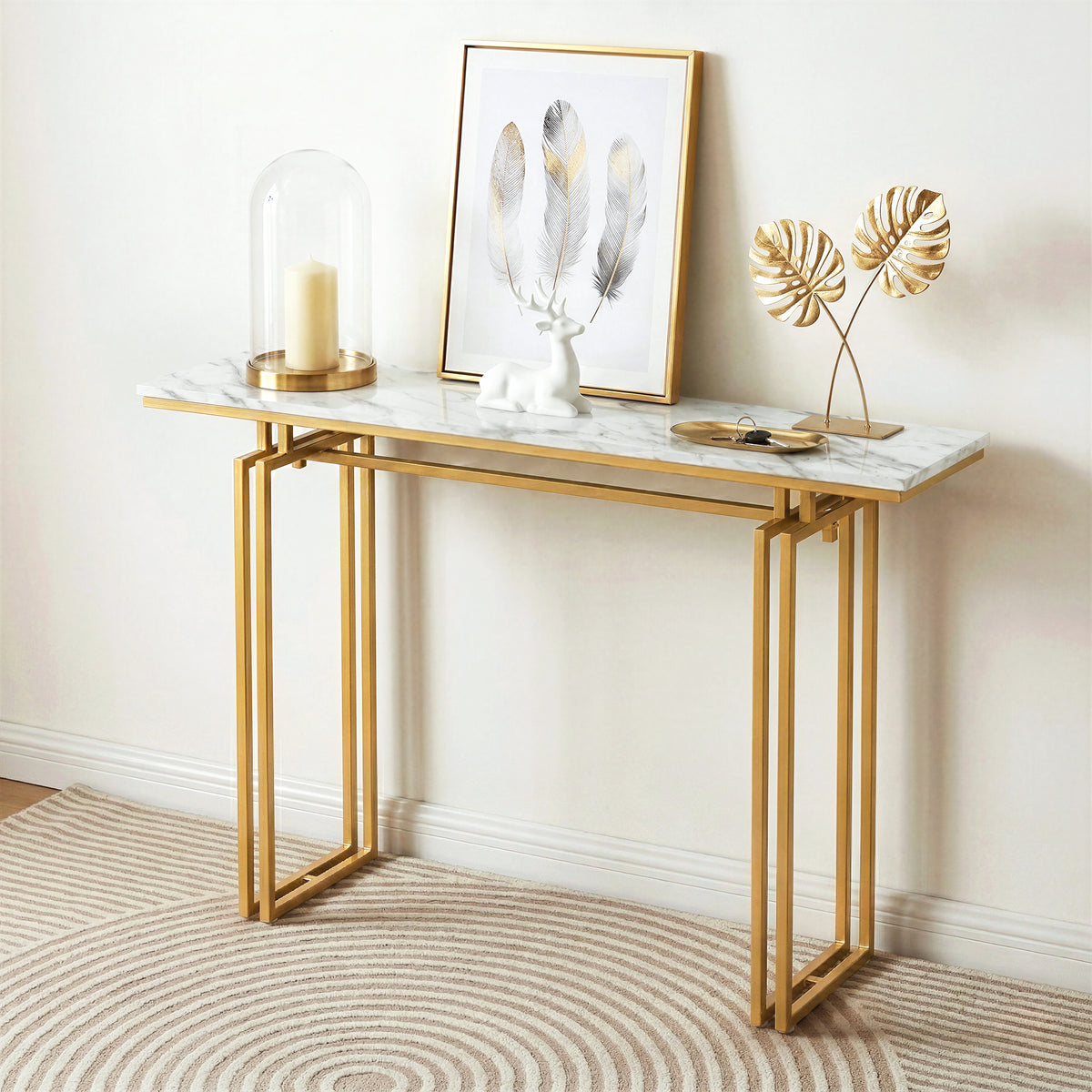 Artiss Console Table Hallway Entryway Table Marble Effect 110CM White & Gold