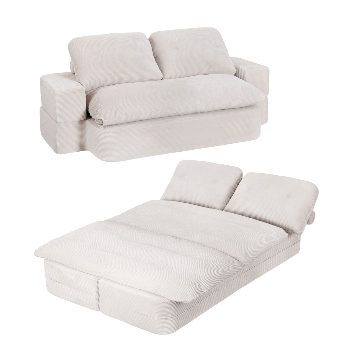 Artiss Convertible Folding Sofa Bed 30D High-Density Foam Boneless Couch with Corduroy Sleeper Couch Lounger for Living Room Beign