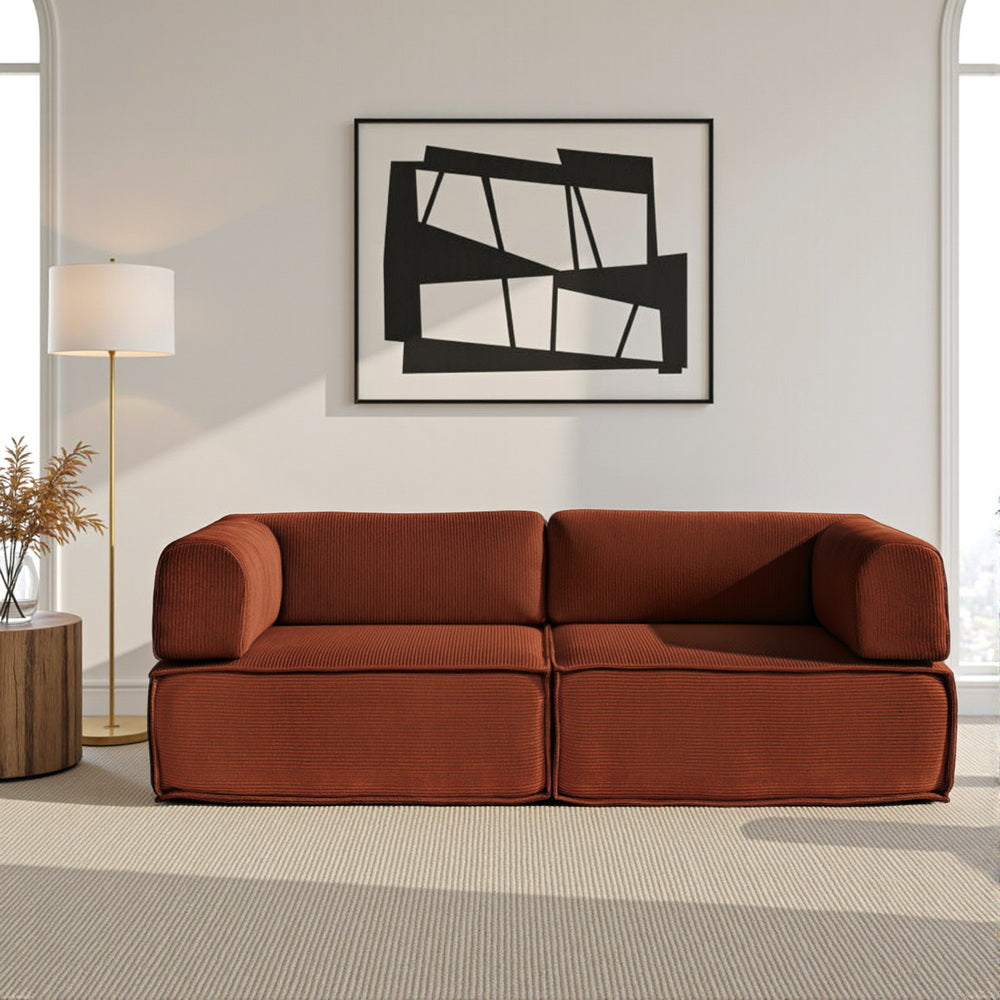 Artiss Convertible Folding Sofa Bed Pull Out Mattress Sleeper Couch Corduroy Orange