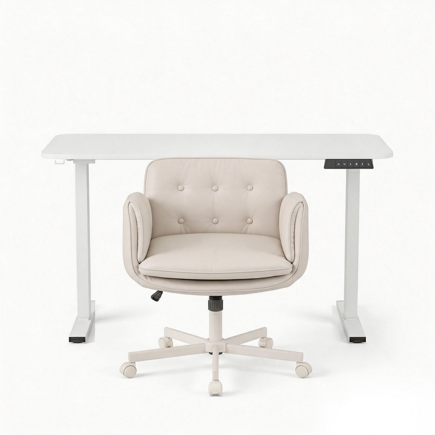 Artiss Criss Cross Chair with Wheels & Adjustable Armrests and Electric Standing Desk 140cm with Memory Presets, Ergonomic Cross Legged Chair and Office Desk Set