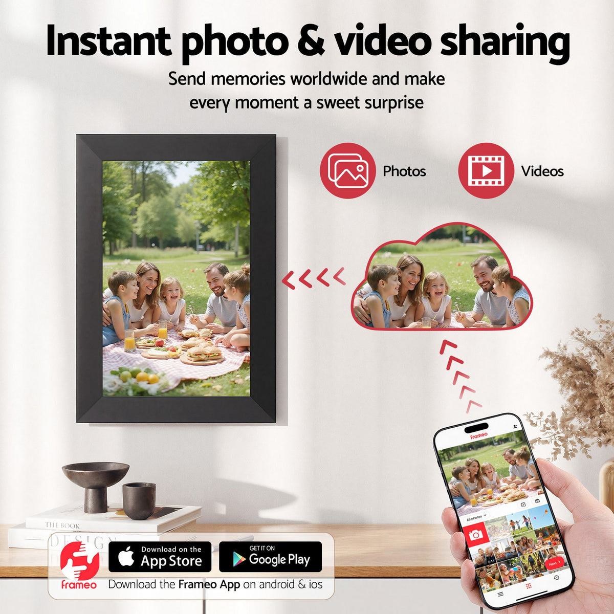 Artiss Digital Photo Frame 10.1 Inch WIFI Touch-Screen Picture Video Player 32G