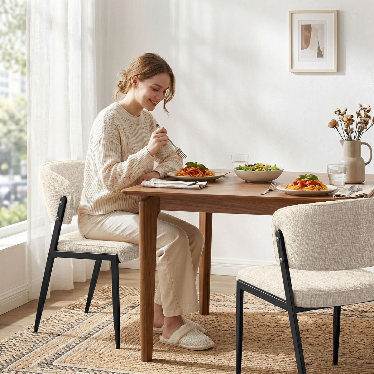 Artiss Dining Chairs Set of 2 Linen Fabric Soft Upholstered Chairs Beige