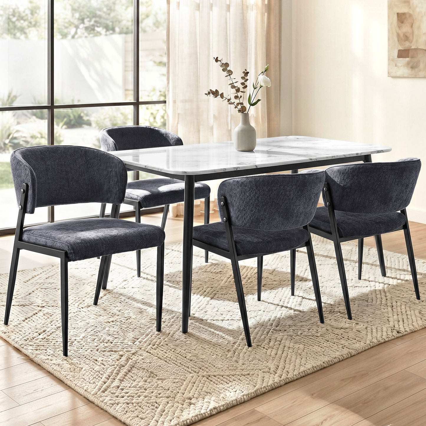 Artiss Dining Chairs Set of 4 Linen Fabric Soft Upholstered Chairs Charcoal