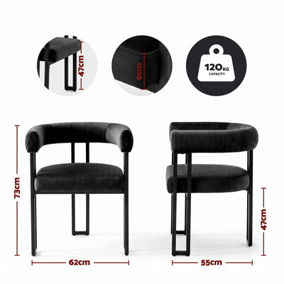 Artiss Dining Chairs Set of 4 Velvet Upholstered Barrel Chairs with Curved Armrests & Back Black