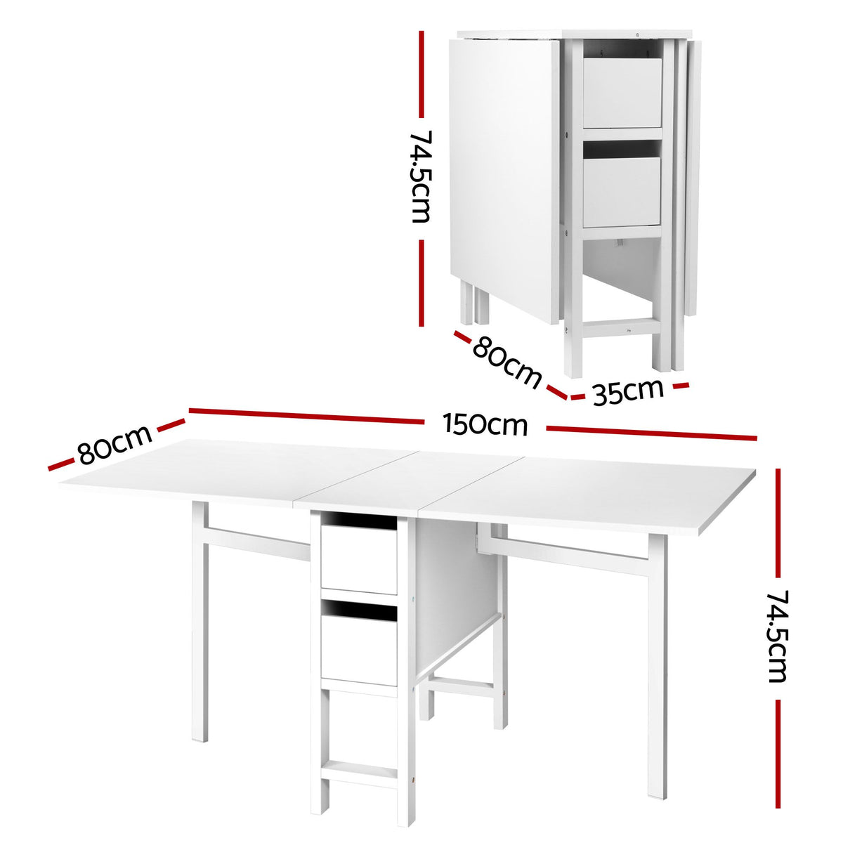 Artiss Dining Table and Chairs Set 5pcs Foldable Kitchen Furniture with 2 Drawers Black and White