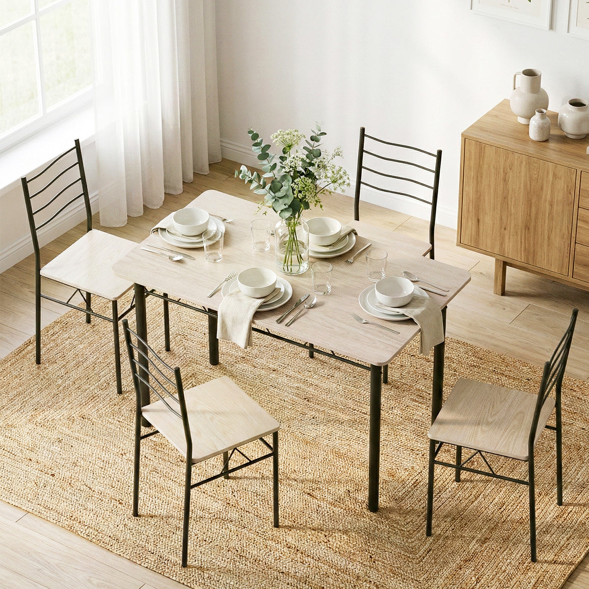 Artiss Dining Table and Chairs Set of 5 Compact Kitchen Furniture Modern Oak