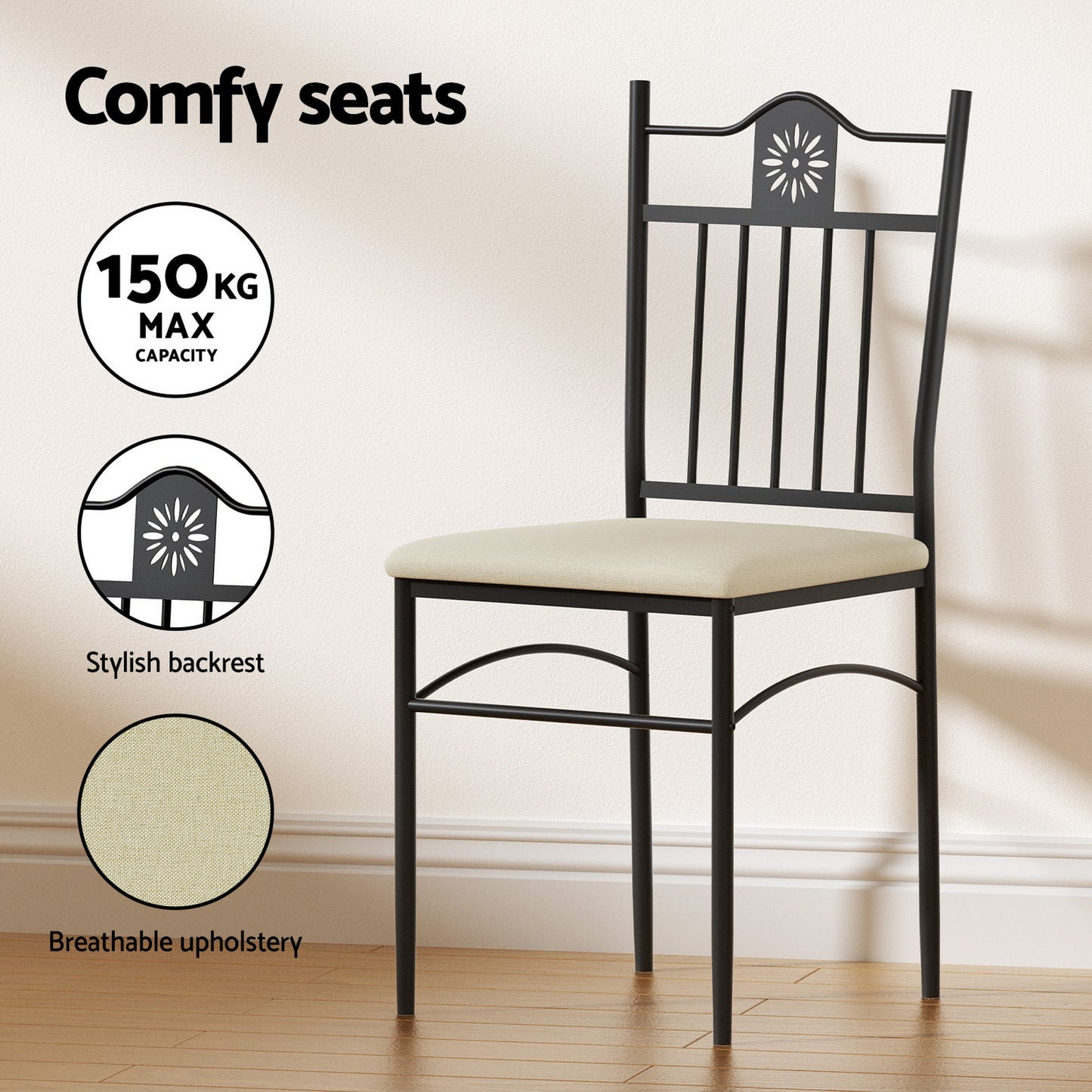 Artiss Dining Table and Chairs Set of 5 Compact Kitchen Furniture Upholstered