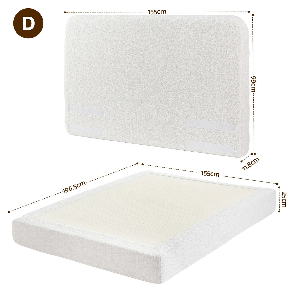 Artiss Double Bed Frame Boucle Fabric Vacuum Compressed Beds Removable Washable Cover