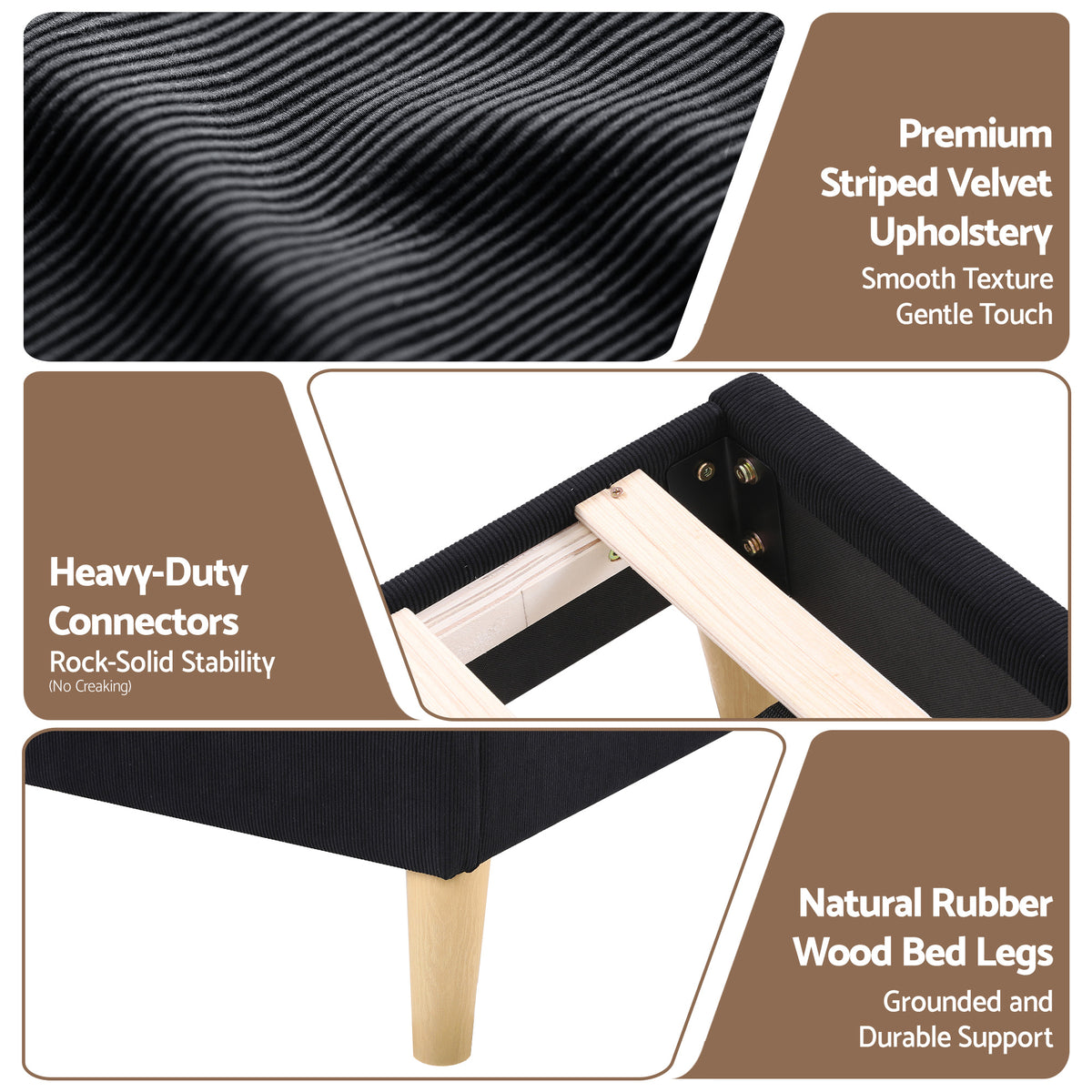 Artiss Double Bed Frame Upholstered Adjustable Headboard Mood Lighting Heavy Duty Black Velvet