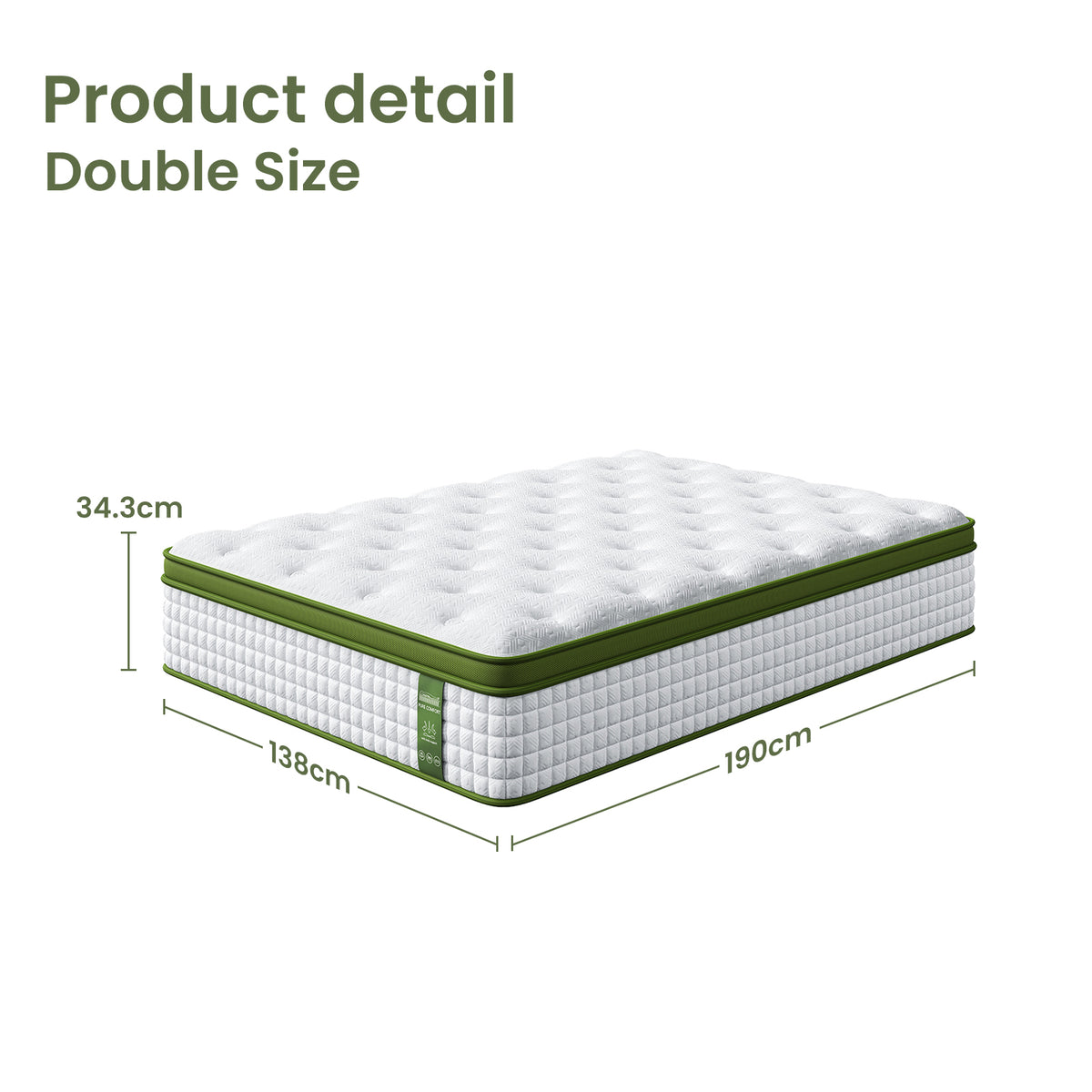 Artiss Double Bed Frame and BedStory Hybrid Mattress Bundle with Headboard White