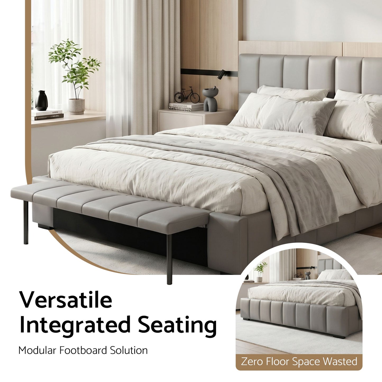 Artiss Double Size Upholstered Gas Lift Bed Frame with Foldable Bench PVC Leather Platform Bed with Storage