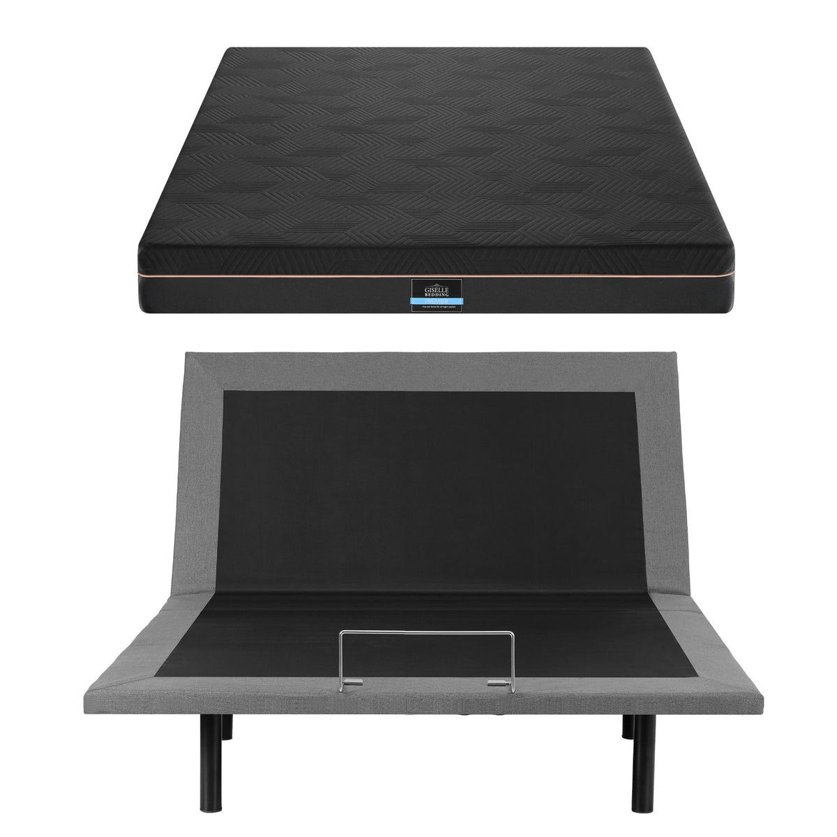 Artiss Double size bed frame with Giselle Bedding Double Mattress, adjustable bed Base Combo for Snoring Relief, Independent Head Foot Incline, Wireless Remote, Black,18cm Thickness