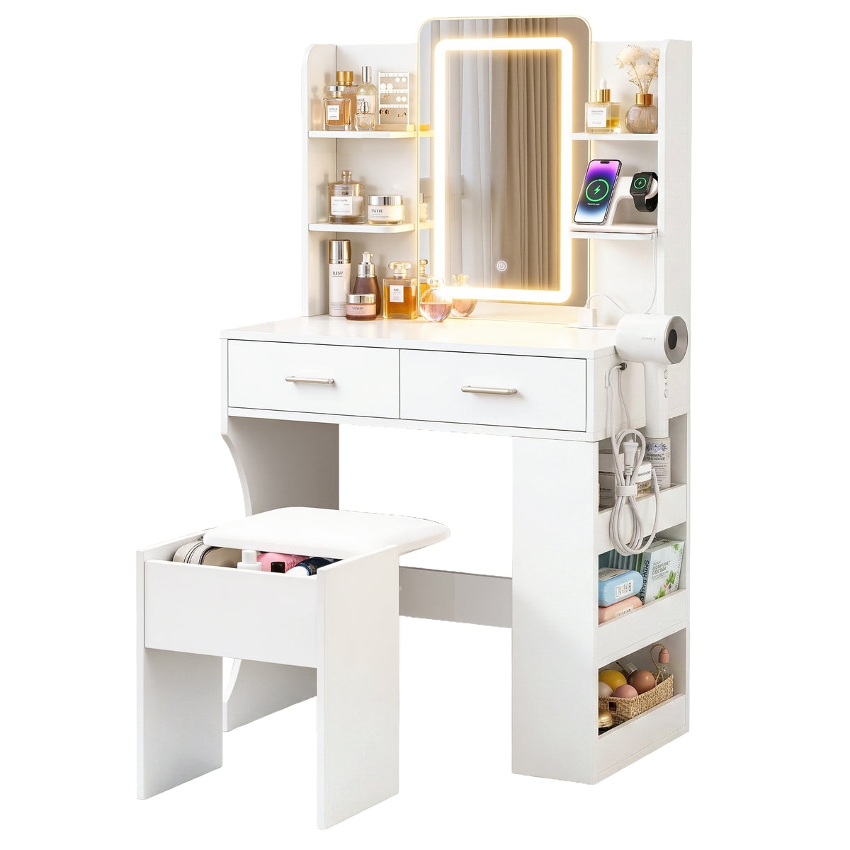 Artiss Dressing Table LED Vanity Desk Set Stool White
