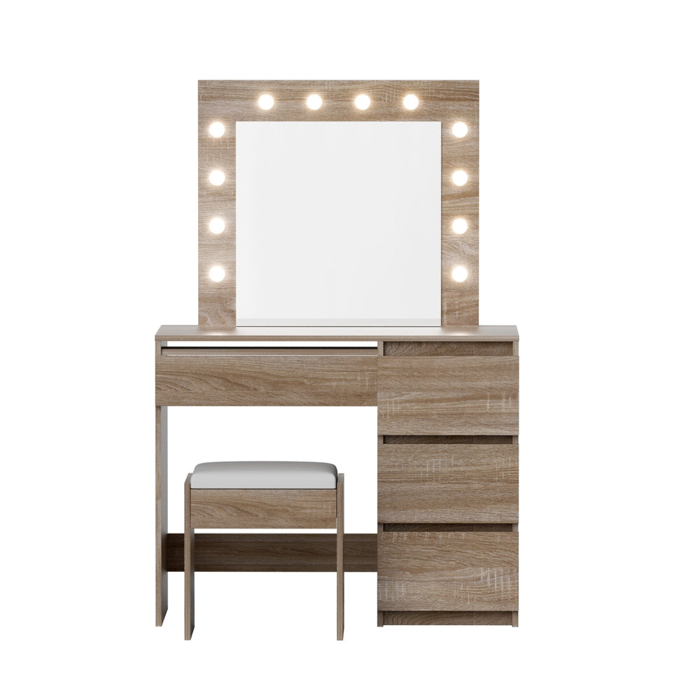 Artiss Dressing Table Set Stool 12 Led Bulbs Wood