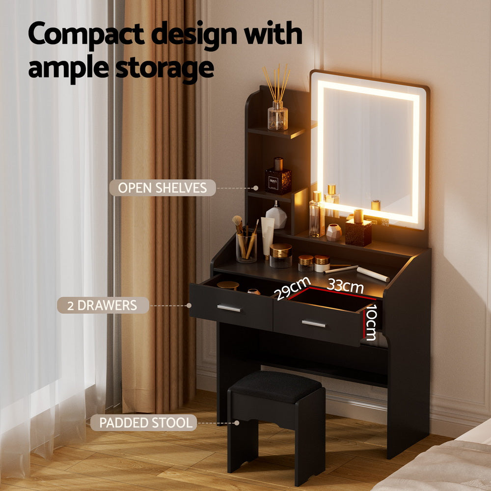Artiss Dressing Table Set Stool Led Black