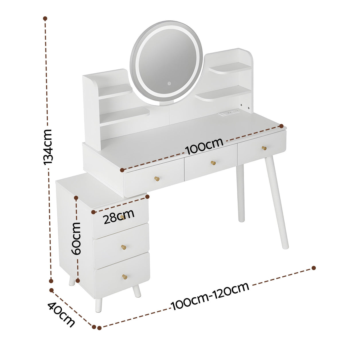 Artiss Dressing Table Vanity Desk LED Charging Station White