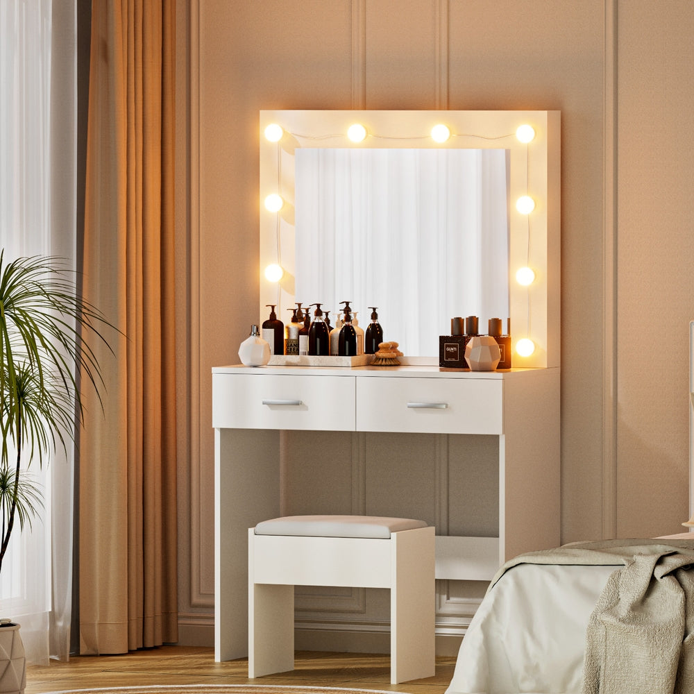 Artiss Dressing Table Vanity Desk Set Stool 10 Led Bulbs White