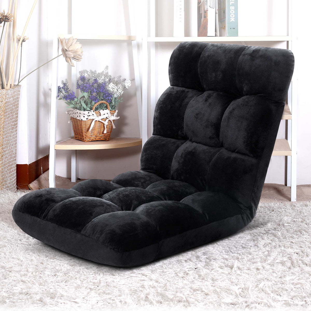 Artiss Floor Lounge Sofa Bed Flannel Fabric Black