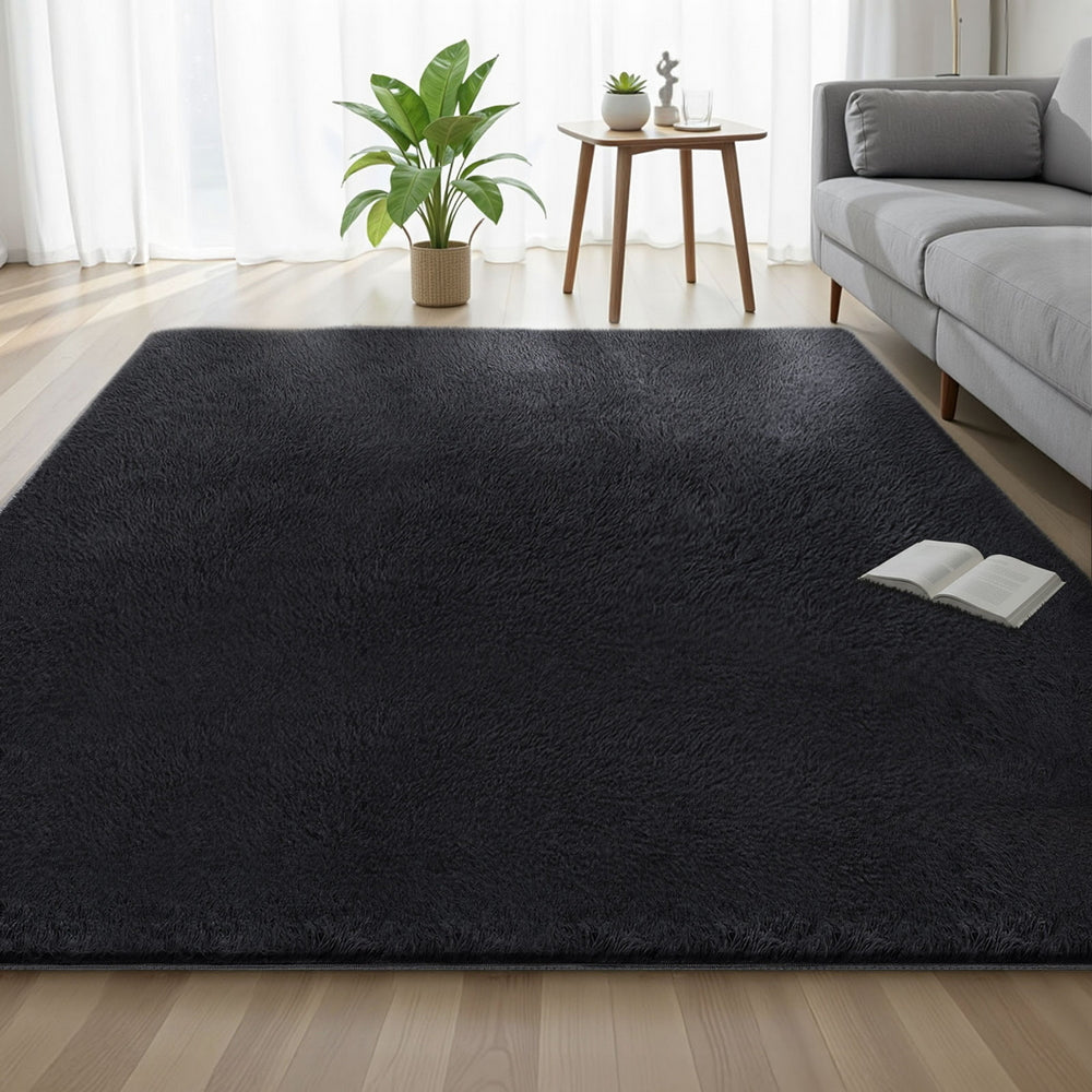 Artiss Floor Rug 200x290cm Plush Area Shaggy Rug Living Room Bedroom Carpet Black