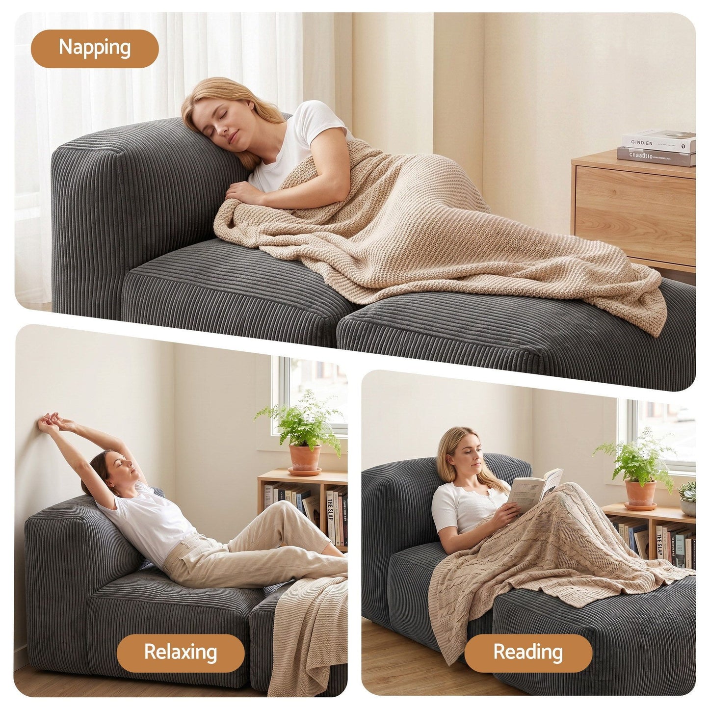 Artiss Foldable Bean Bag Sofa Bed Cloud Couch Boneless Floor Lounger Chair Grey