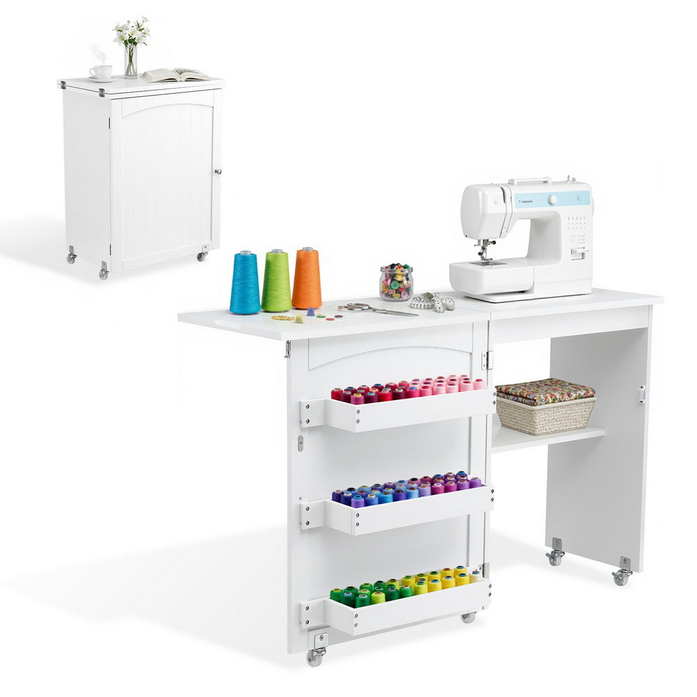 Artiss Folding Sewing Table Sewing Machine Desk Multi-functional Rolling Work Table Craft Station
