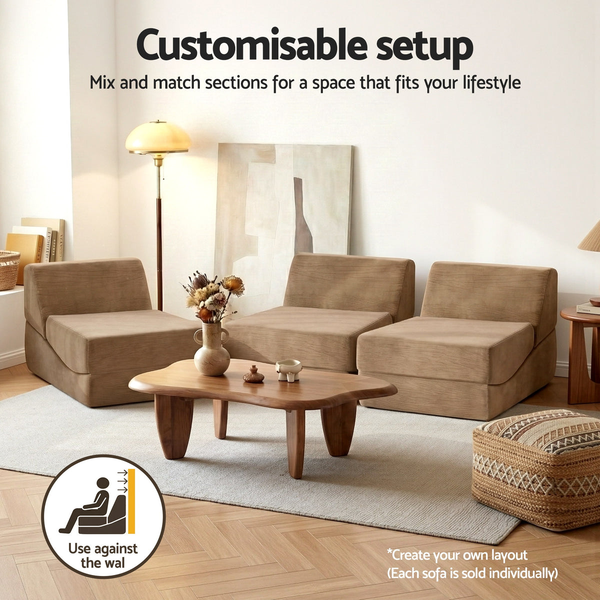 Artiss Folding Sofa Bed Convertible Armless Foam Floor Futon Lounger Couch Brown