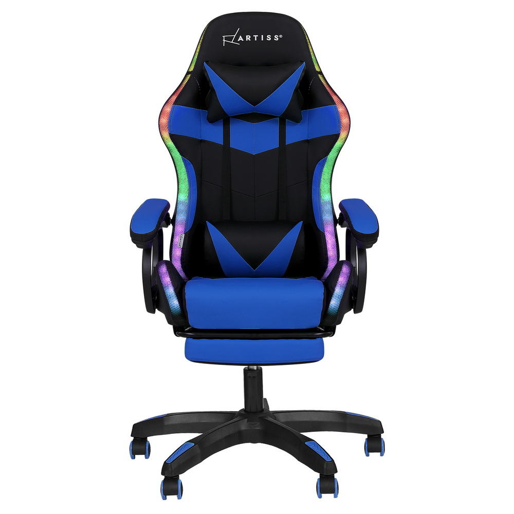 Artiss Gaming Office Chair 12 RGB LED Massage Computer Work Seat Footrest Blue