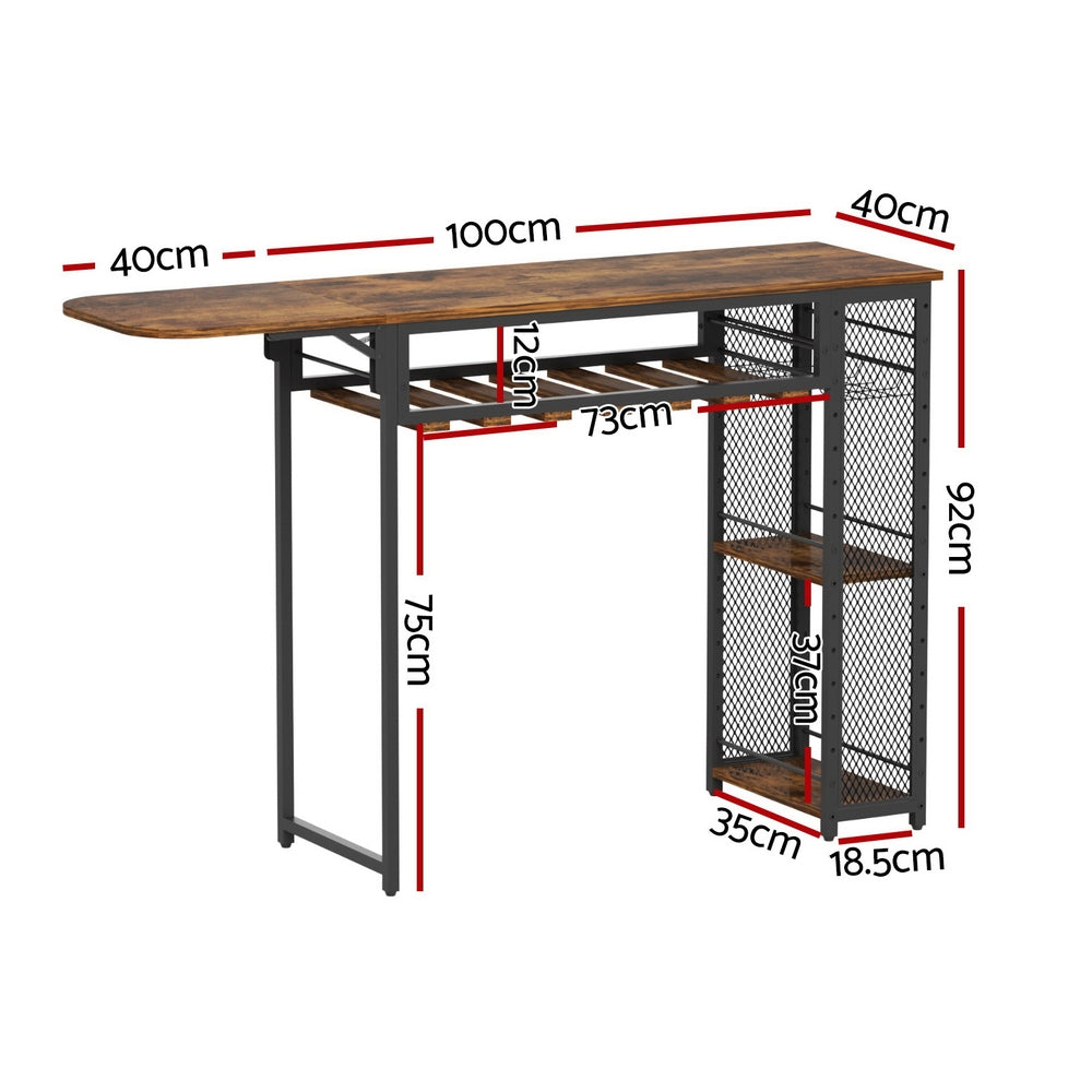 Artiss Industrial Bar Table with Wine Rack Built-in Cup Holder Extendable 140cm