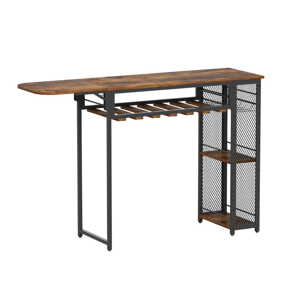 Artiss Industrial Bar Table with Wine Rack Built-in Cup Holder Extendable 140cm