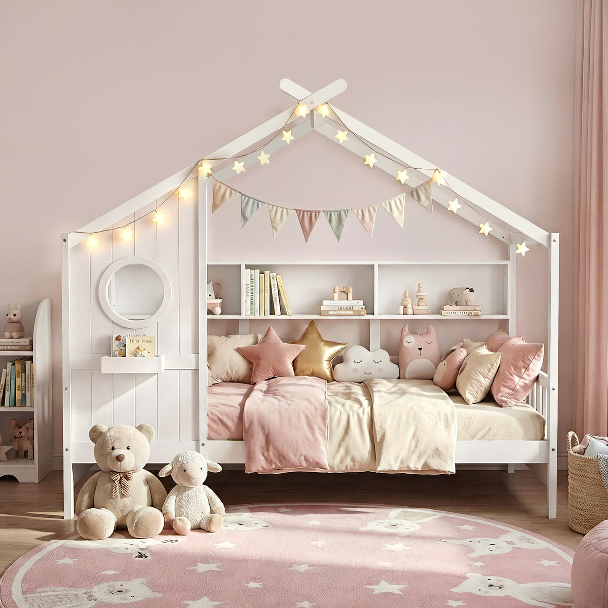 Artiss Kids Single Bed Frame House Bed Solid Wood Montessori Bed for Toddler White