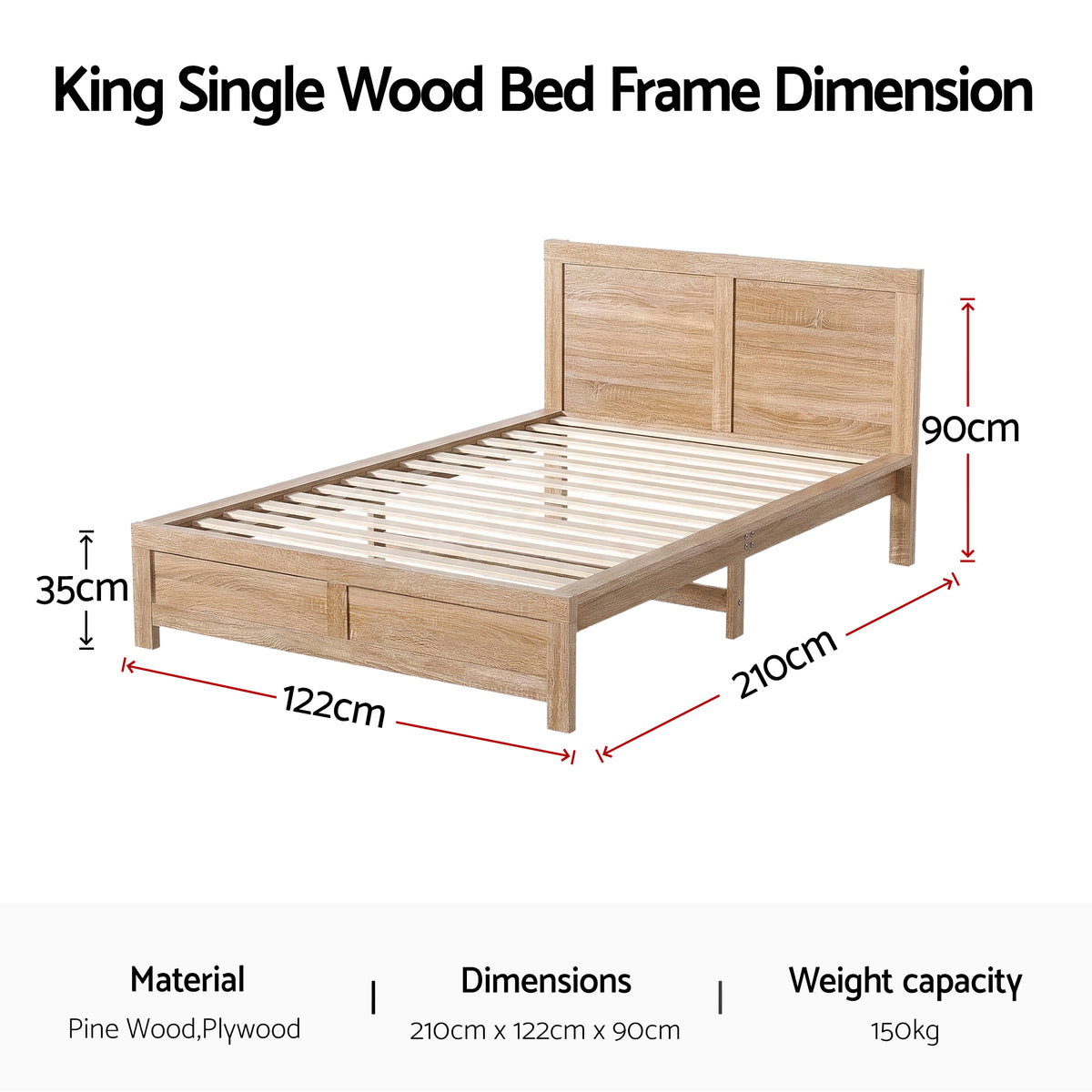 Artiss King Single Bed Frame Wooden Bed Base