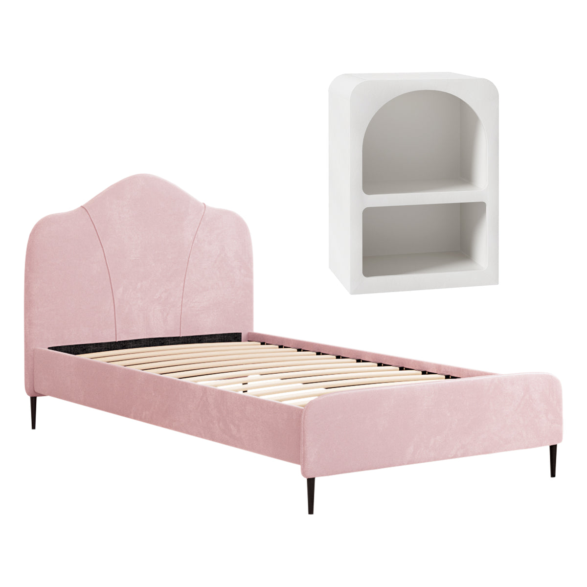 Artiss King Single Storage Bed Frame Velvet with Bedside Table Pink