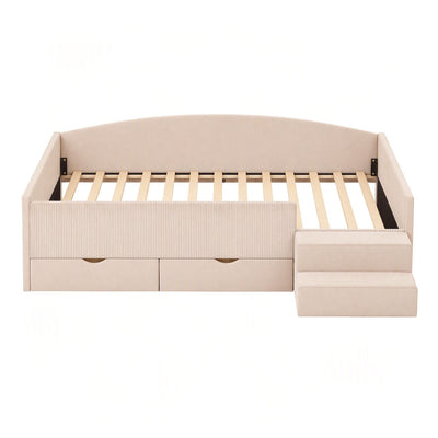 Artiss King Single Upholstered Daybed with Stairs & Storage Drawers, Beige