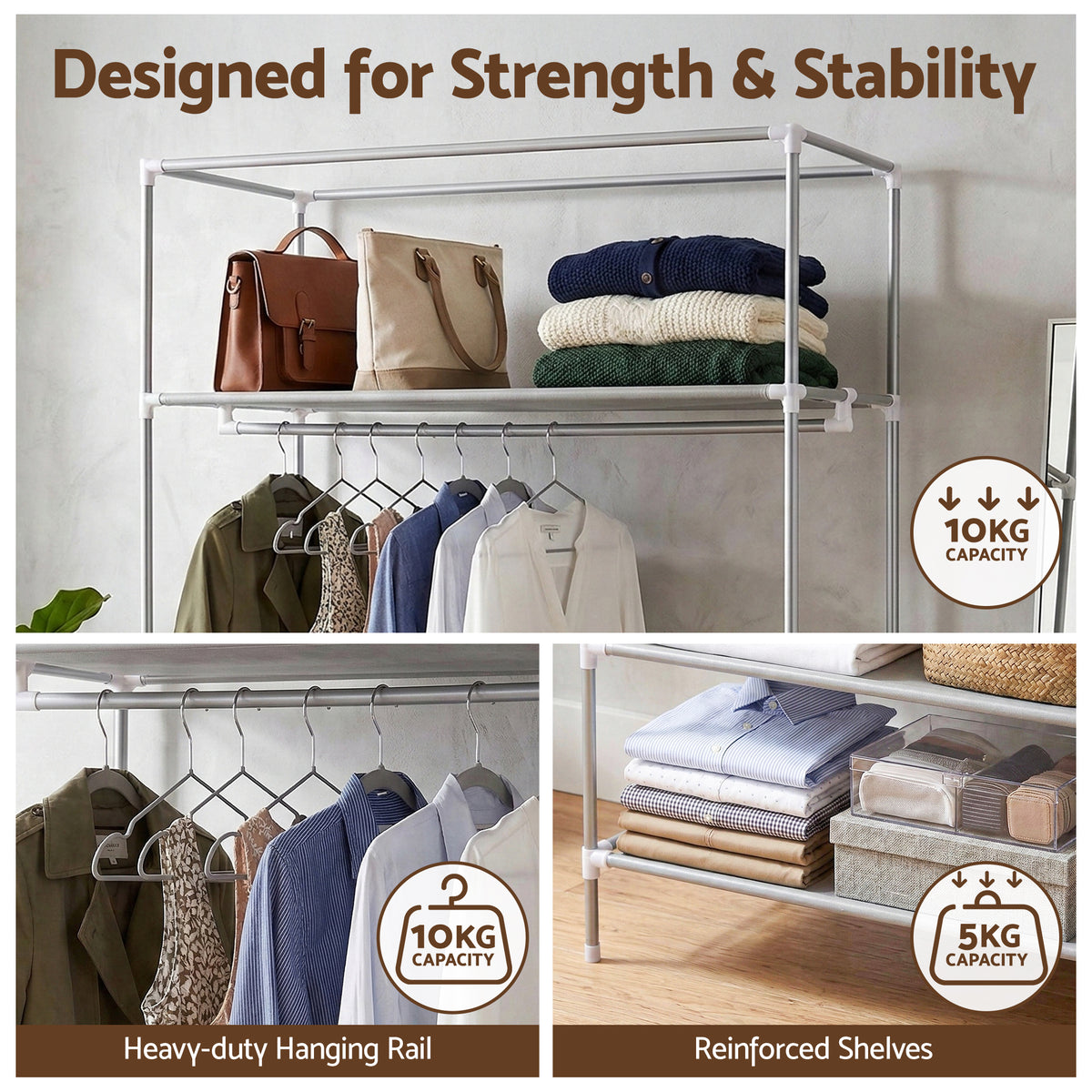 Artiss Large Portable Clothes Closet Wardrobe with Tiebacks Grey