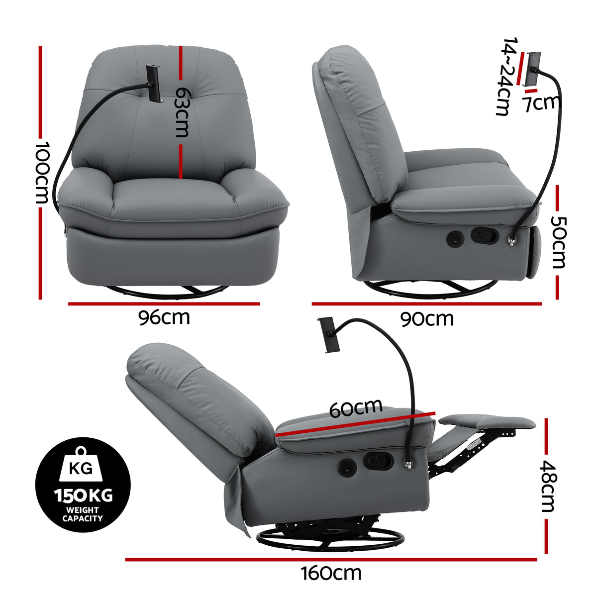 Artiss Manual Swivel Rocker Recliner with USB Ports Rocking Chair Nursery Sofa Lounge