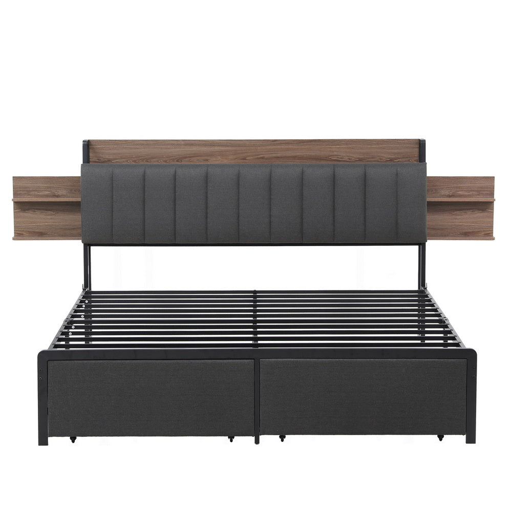 Artiss Metal Bed Frame King Size with 2-Tier Hidden Storage with Charging Station