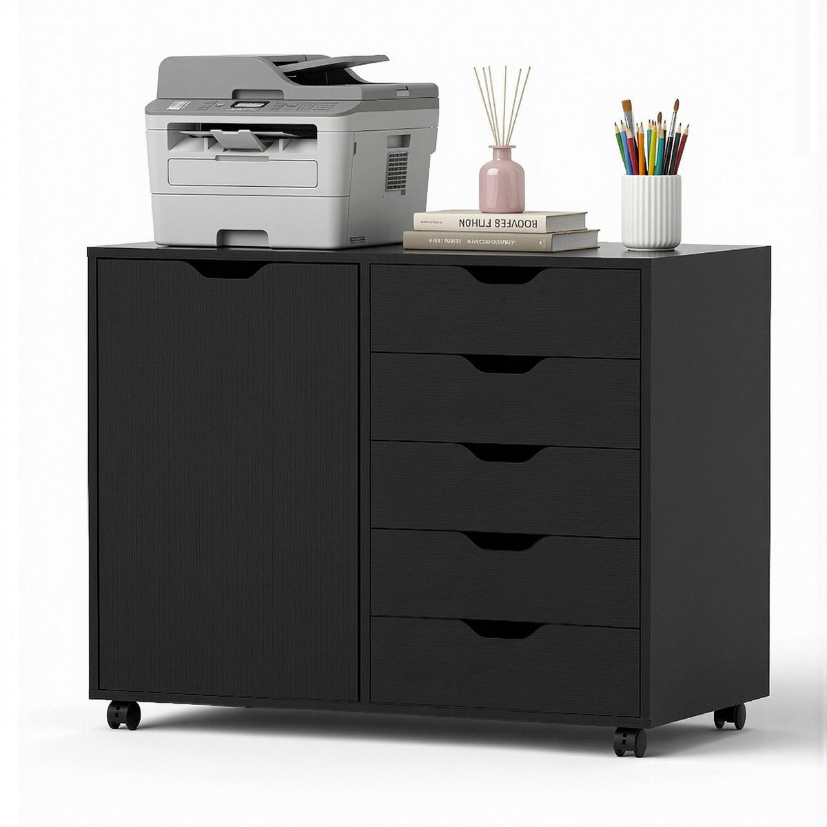 Artiss Mobile Filing Cabinet 5 Drawer with Door Modern Storage Cabinet Printer Stand