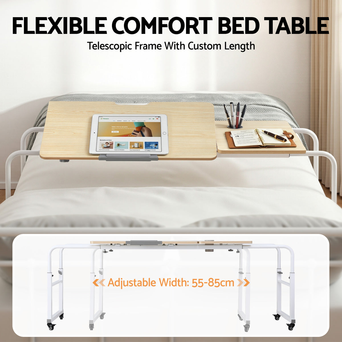 Artiss Mobile Laptop Desk Overbed Table Adjustable Computer Stand Bedside Cart