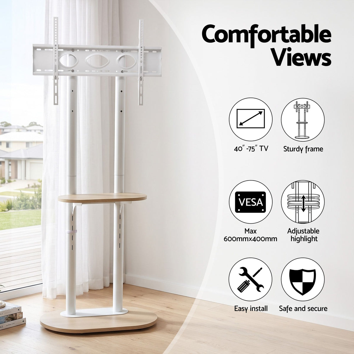 Artiss Mobile TV Floor Stand 40-75" Bracket Universal Adjustable Shelves Wheels