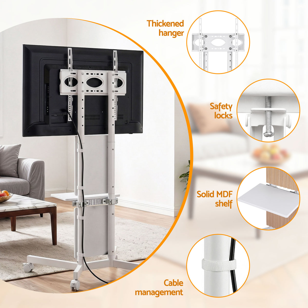 Artiss Mobile TV Floor Stand for 32-65" Mount Bracket Universal Adjustable Height with Wheels