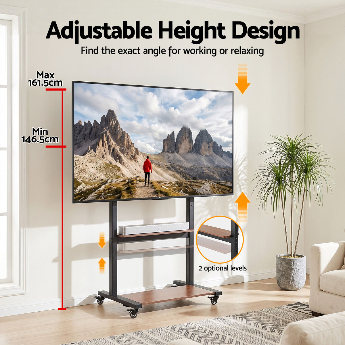 Artiss Mobile TV Stand for 40-100 Inch TVs Cart with Wheels Adjustable Shelves