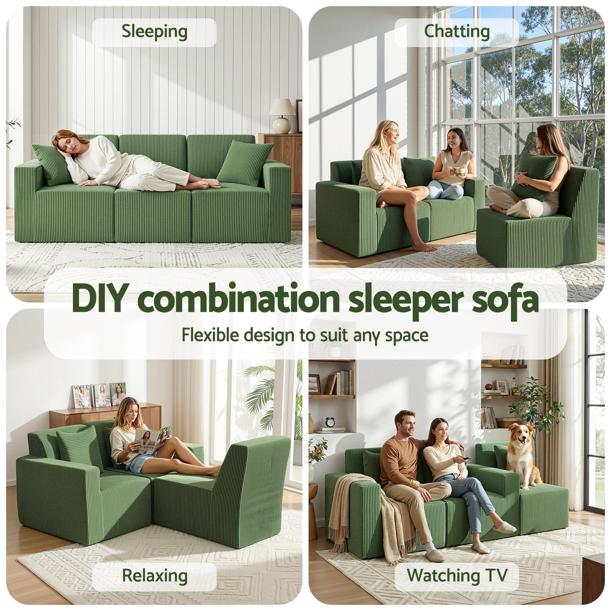 Artiss Modular 3-Seater Sofa Bed Convertible Sectional Floor Couch with Deep Seat
