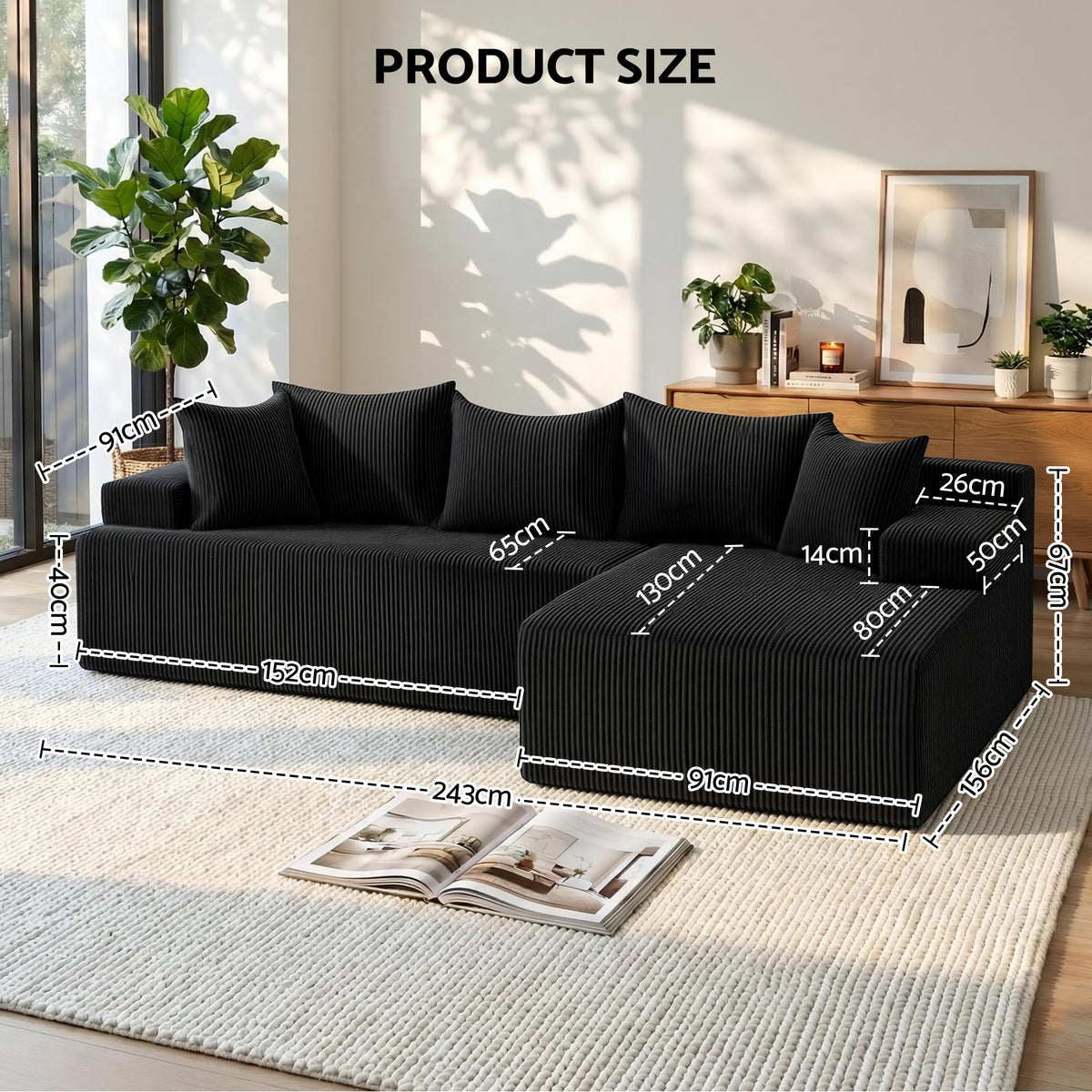 Artiss Modular Sectional Sofa Bed Convertible L-Shaped Couch with Deep Seat for Living Room