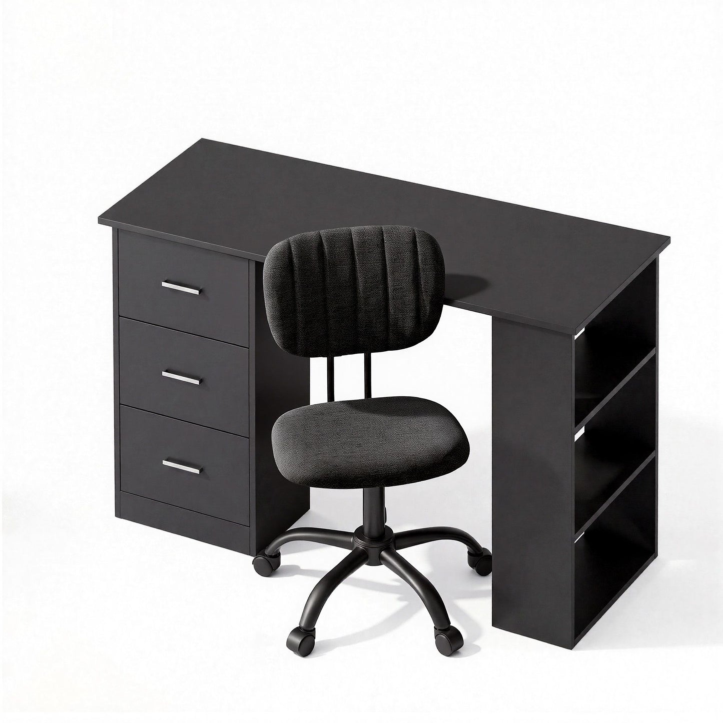 Artiss Office Desk & Chair Set 120cm Computer Desk with 3 Drawers & Open Shelves, Ergonomic Armless Office Chair with Wheels, Height Adjustable for Home Office Study