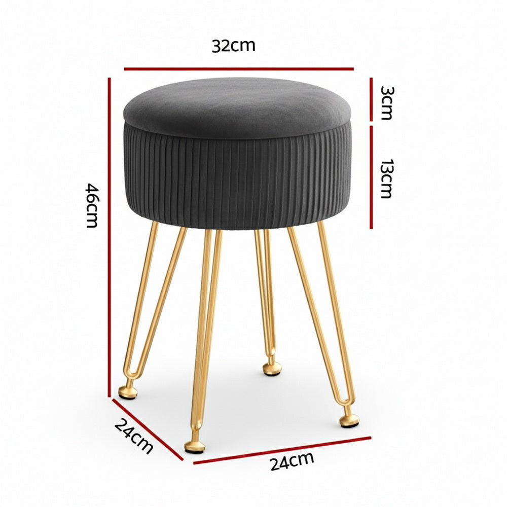 Artiss Ottoman Storage Foot Stool Vanity Velvet Round Grey