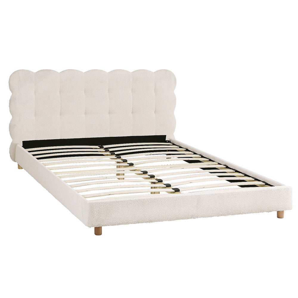 Artiss Queen Bed Frame Cloud Headboard Boucle Fabric Mattress Platform Base White