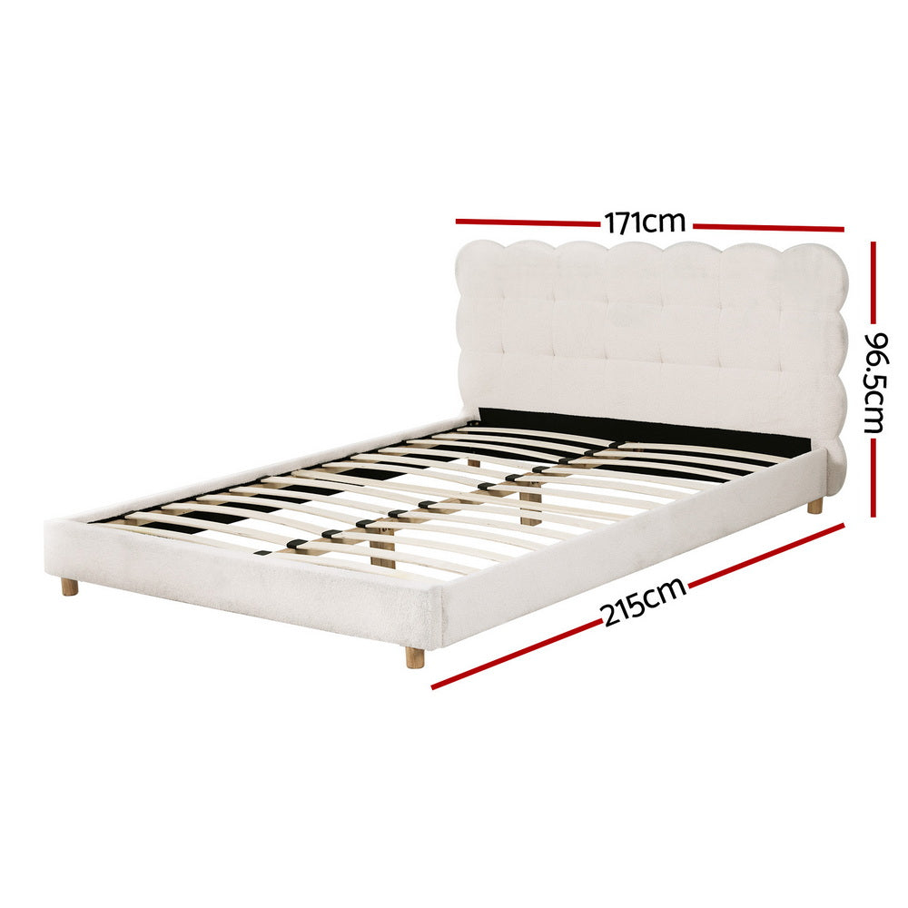 Artiss Queen Bed Frame Cloud Headboard Boucle Fabric Mattress Platform Base White