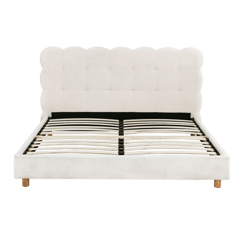 Artiss Queen Bed Frame Cloud Headboard Boucle Fabric Mattress Platform Base White
