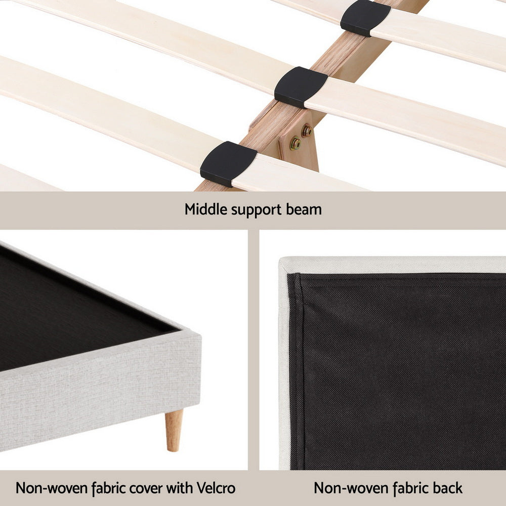 Artiss Queen Bed Frame Platform Bed Base Upholstered Headboard Linen Fabric Beige